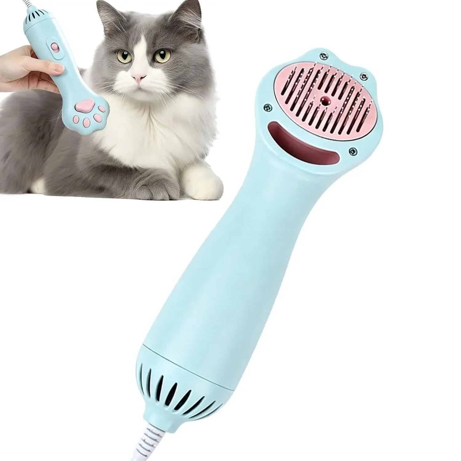 1PCS Pet Hair Dryer Brush for Dogs & Cats, Portable 2-in-1 Dog Blower & Slicker Brush with Adjustable Temp & Overheat Protection