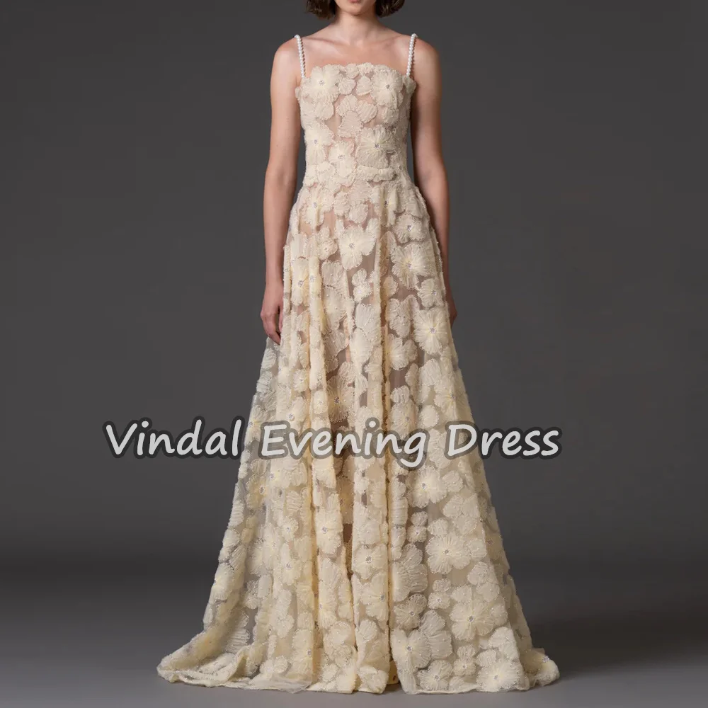 

Выправдальное кружево с квадратным вырезом трапециевидной формы длиной до пола, драпированные простые вечерние платья в Саудовской Аравии для женщин 2025 с 3D цветами без рукавов