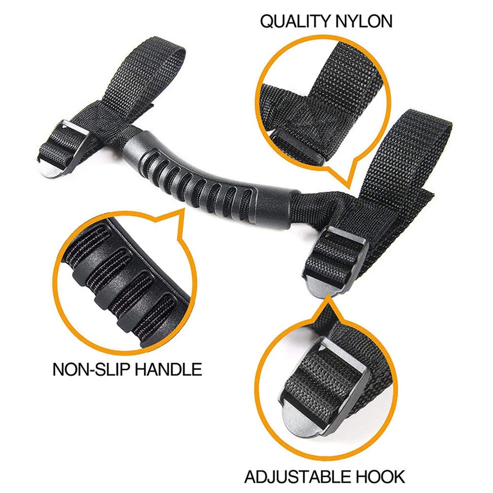 

2pcs Black Roof Interior Grab Handle For Car Safety Roll Bar Grip Vehicle Mounting Durable Nylon Plastic Decor Interior