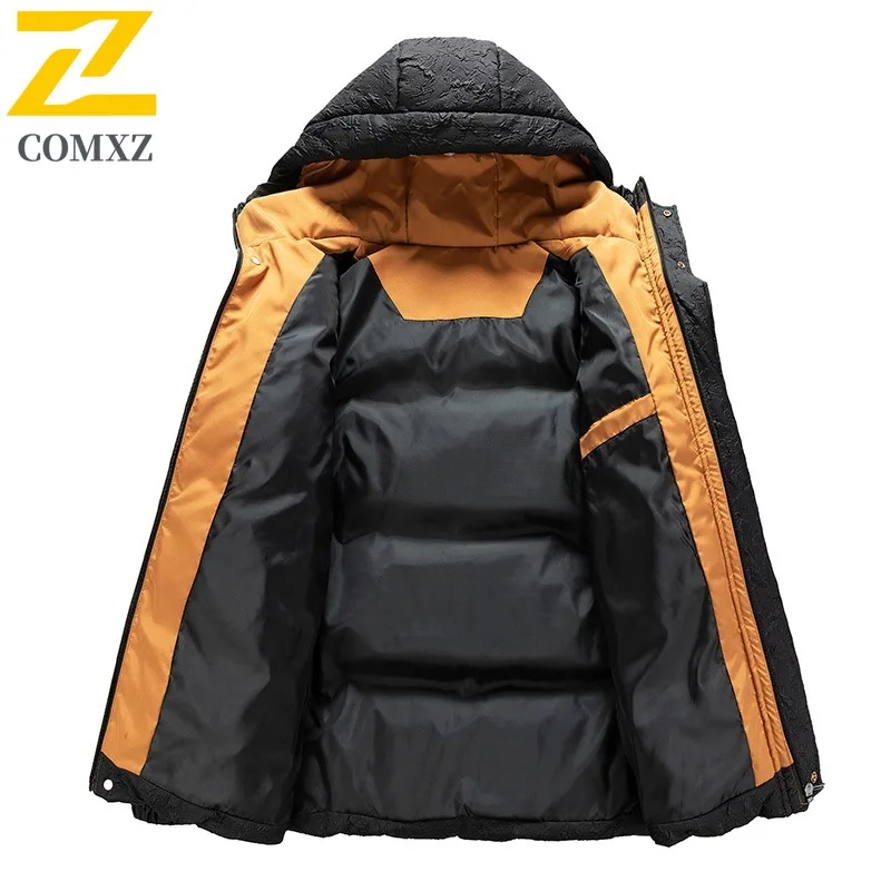 COMXZ Winter Cotton Coat Men New Casual Hong Kong Style Fashion Thickened Warm Parka Premium Hooded Hiking Windproof Garment