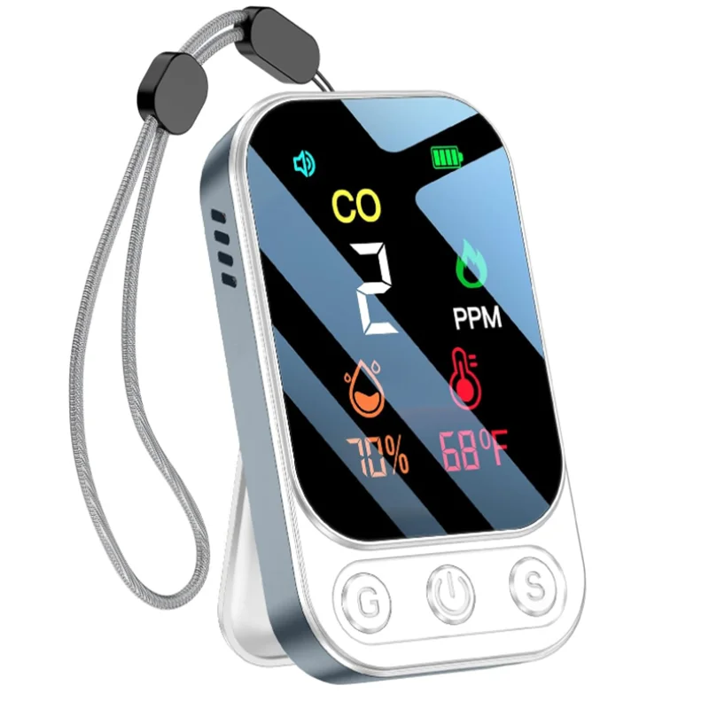 

Portable Carbon Monoxide Detectors 3-in-1 Mini Size CO Monitor with Kickstand & Lanyard GasSmoke Alarm for Outdoor