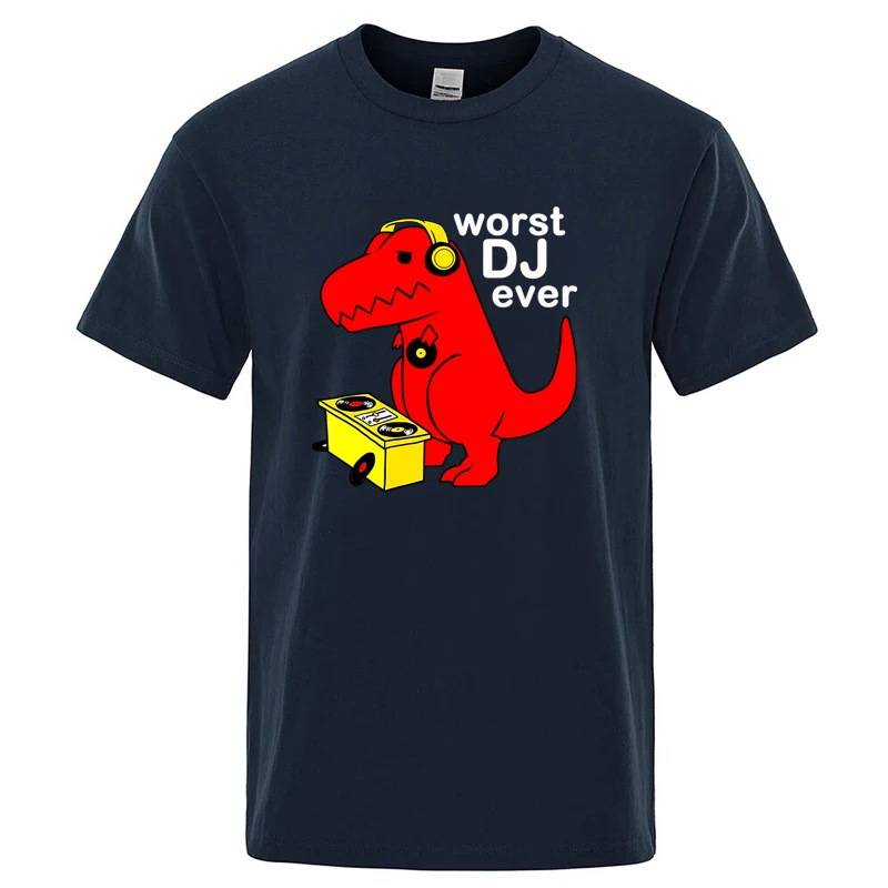 Men's High Quality Cotton Blend Cool Funny Casual DJ Dinosaur Design Printing O-neck for Men T-shirt Male Tees Shirts Men Tops