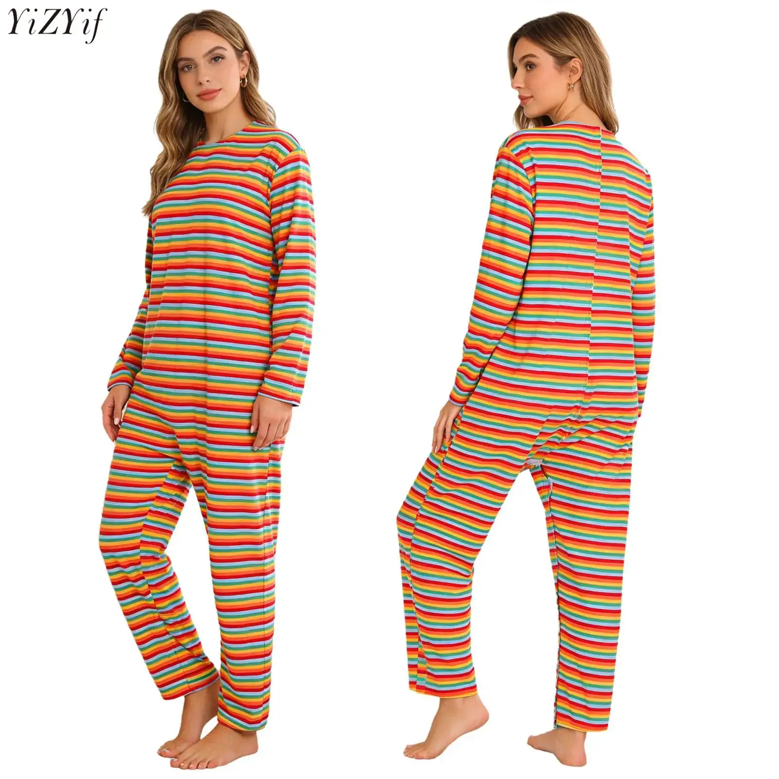 

Одежда для сна для взрослых: комбинезон для пожилых людей и людей с ограниченными возможностями, адаптивная одежда, комбинезон с защитой от расстегивания, на липучках сзади, полосатый ромпер