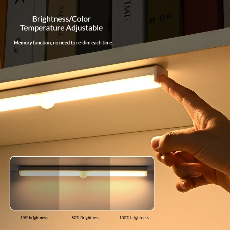 Motion Sensor LED Night Light, Type-C Rechargeable Wireless LED Strip Light, Magnetic Self-Adhesive Under Cabinet Lighting