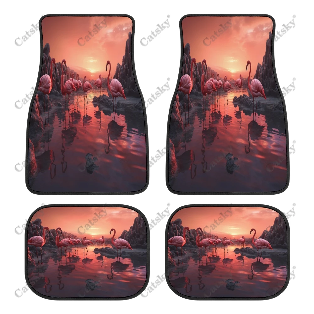 Pink Flamingos Artwork Car Auto Floor Mats Carpet, 4PCS Customized Cars Mat All Weather Automotive Vehicle Pad Stylish