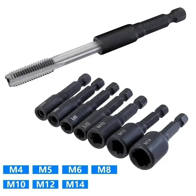 6pcs Tap Die Socket Adapter 1/4 '' Hex Shank Machine Screw Metric Plugss Threading Tool For Electric Drill  M5 M6 M8 M10