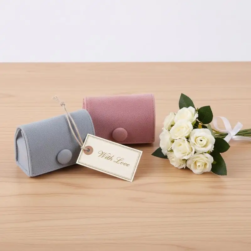 Portable Velvet Jewelry Pouch Soft Ring Case Mini Storage Bag with Snap Button for Earrings Necklaces Secure Travel Use