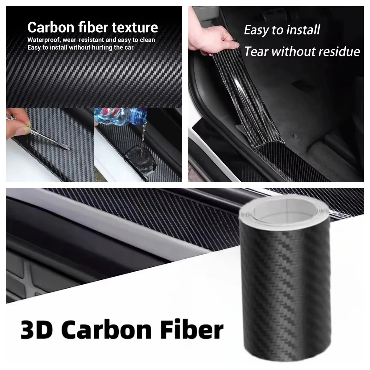 

3D Carbon Fiber Car Sticker Paste Protector Strip DIY Automotive Protective Film Auto Door Sill Side Mirror Anti Scratch Tape