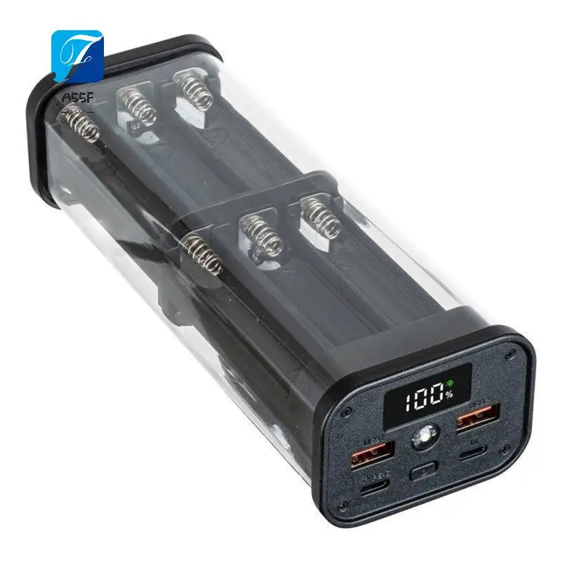 

A55F-18650 Battery Power Bank Case, 22.5W Fast Charging Transparent Black LED Battery Storage Box