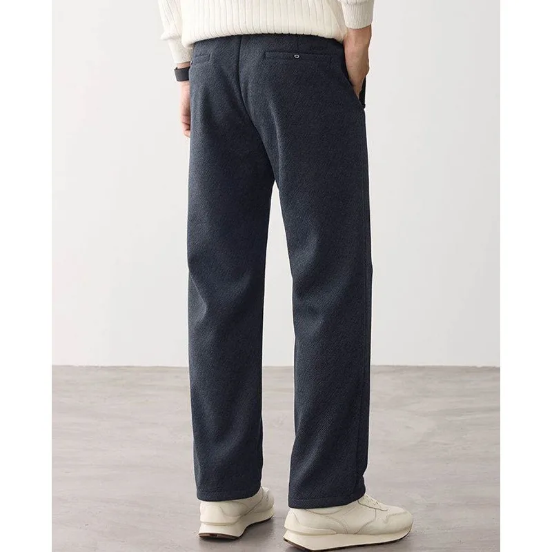 Men's Wool Blend Straight Leg Trousers – Business Casual Slim Fit Pants with Soft & Skin-Friendly Texture