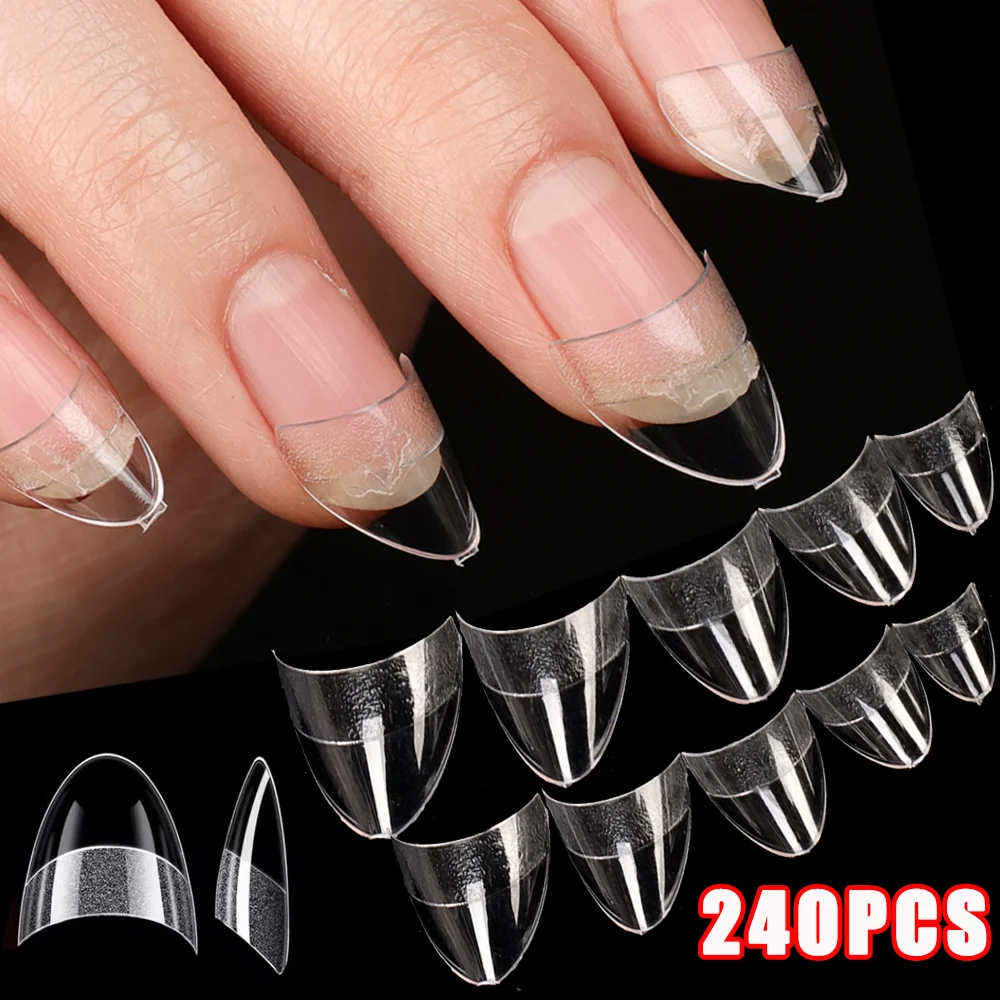 240 Pieces/box Round French Fake Nails Tip Handheld Ultra Short Half Tip Press on False Nail Extension Women DIY Manicure Tools