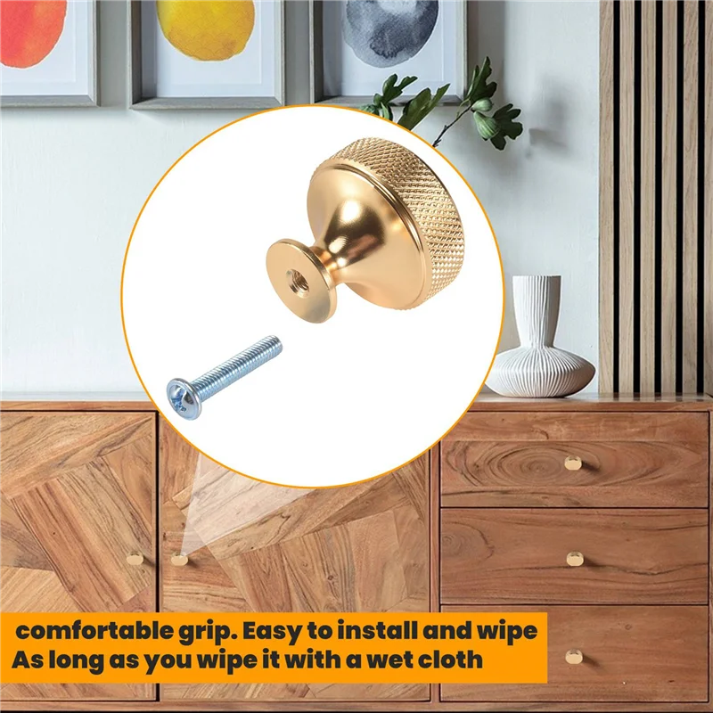 【OFF-SHELF】60 Pack 1.2 Inch Brushed Gold Cabinet Knobs Knurled Kitchen Cabinet Knobs Gold Drawer Knobs Round Dresser Knobs