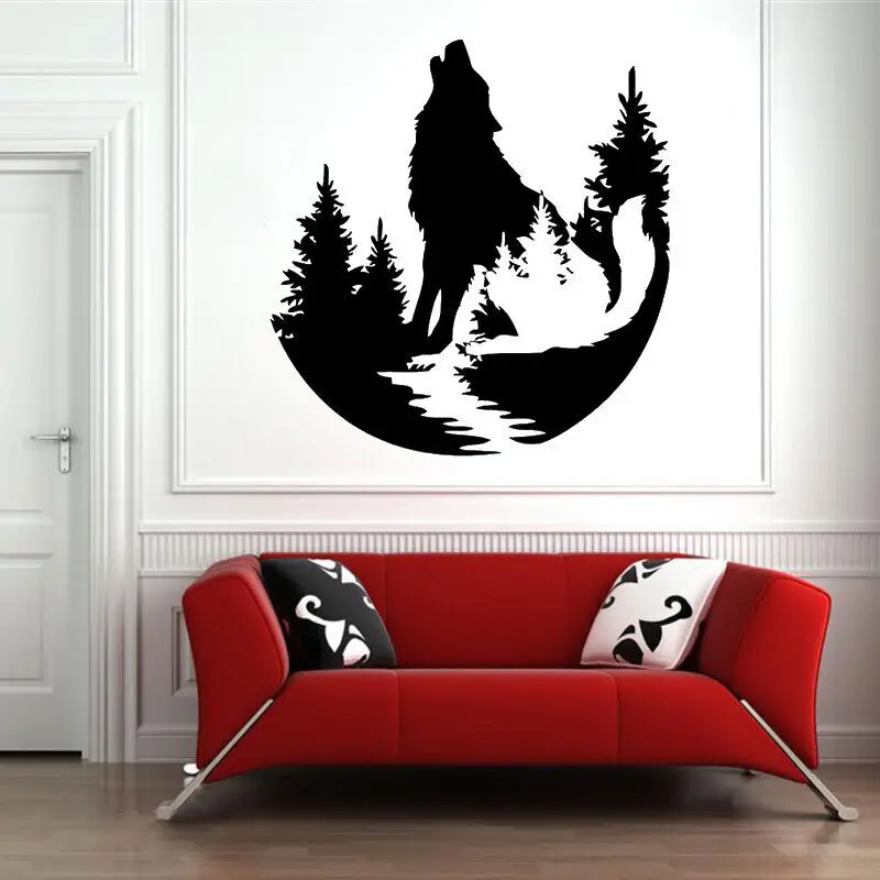 Nature Howl Wolf Wall Sticker Forest Wall Sticker Art Deco Sticker Animal Wall Sticker Vinyl Home Living Room Decoration DW12