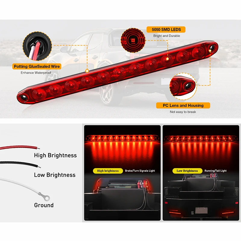 HQ 2Pcs 11LED 15LED Truck Off-road Vehicle Trailer Light Strip,Signal Lights Used For Parking Turn Signals Rear Brake Work Light