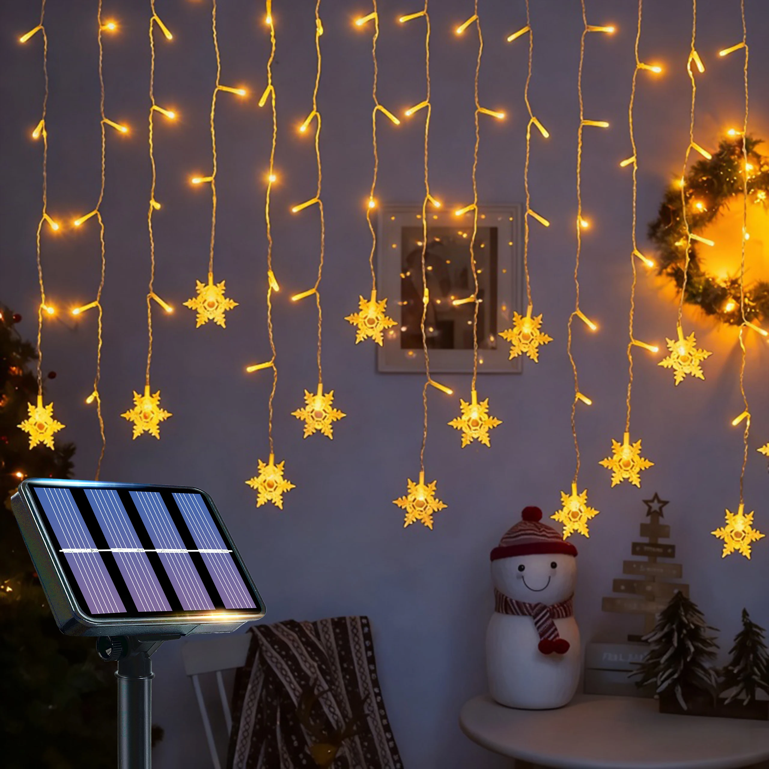 Solar-Powered Snowflake String Lights Outdoor Christmas Fairy Lights Suitable for Rooftops Yards Parties Wedding Thanksgiving