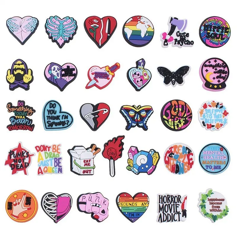 Heart Shoe Charms for Crocs Accessories 1pcs Punk Skeleton Heart Halloween Women Men Buckle Kids Pins Decoration Jeans Shoes