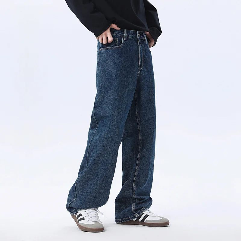 【Mirrordust】 Vintage gewaschene blaue Jeans mit geradem Bein für Herren, Frühling und Herbst, koreanischer Stil, Pendlerhose mit weitem Bein