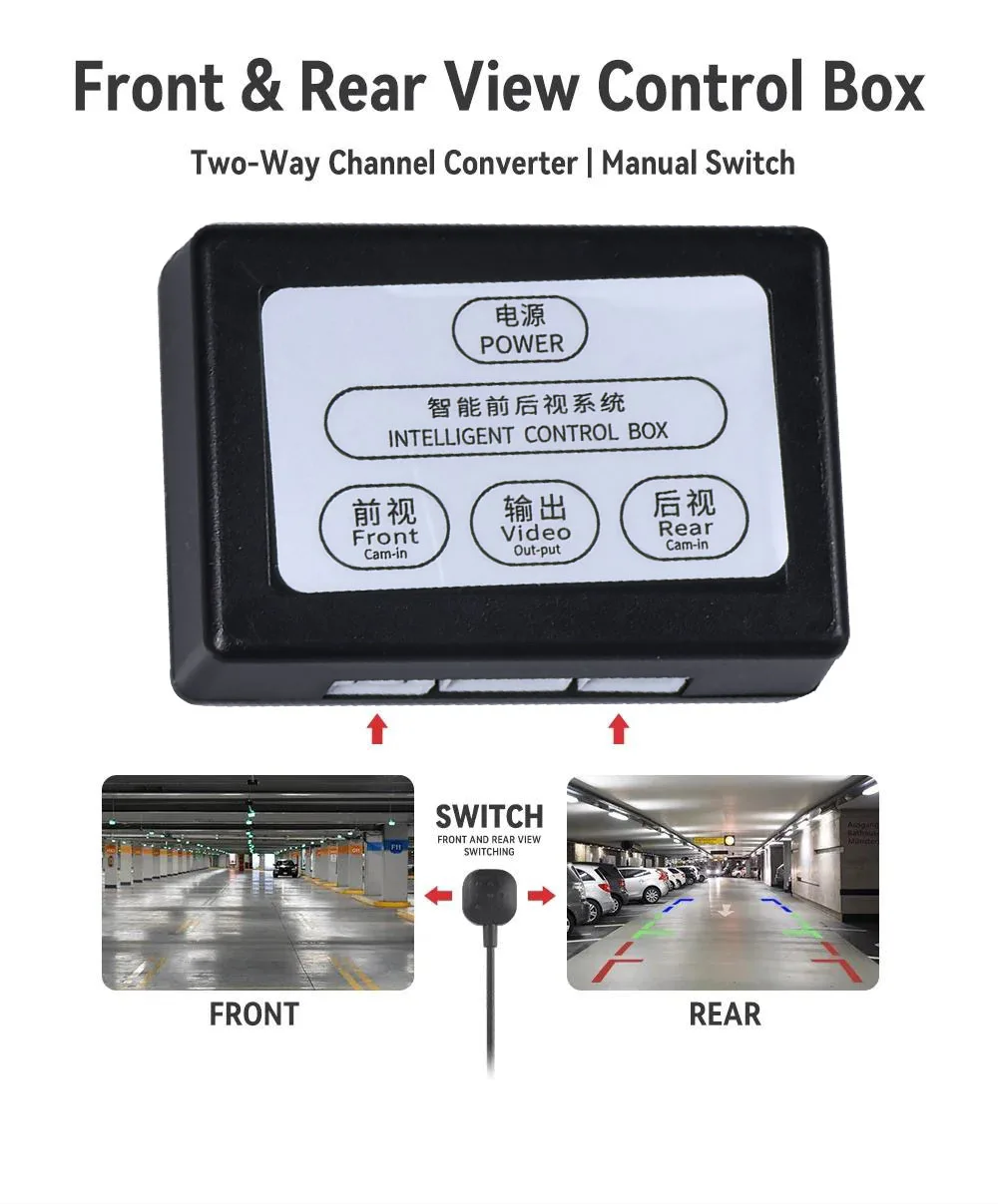 Car Parking Camera Video Channel Converter Auto Switch Front /View Side/Rearview Rear View Control Box with Manual 