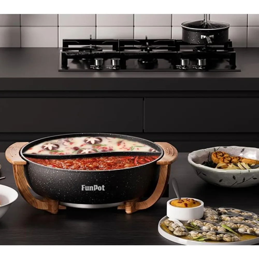 Elektrischer Hot Pot mit Trennwand, 6-Liter-Antihaft-Topf mit doppeltem Geschmack, Temperaturregelung, großes Fassungsvermögen von 6 Liter