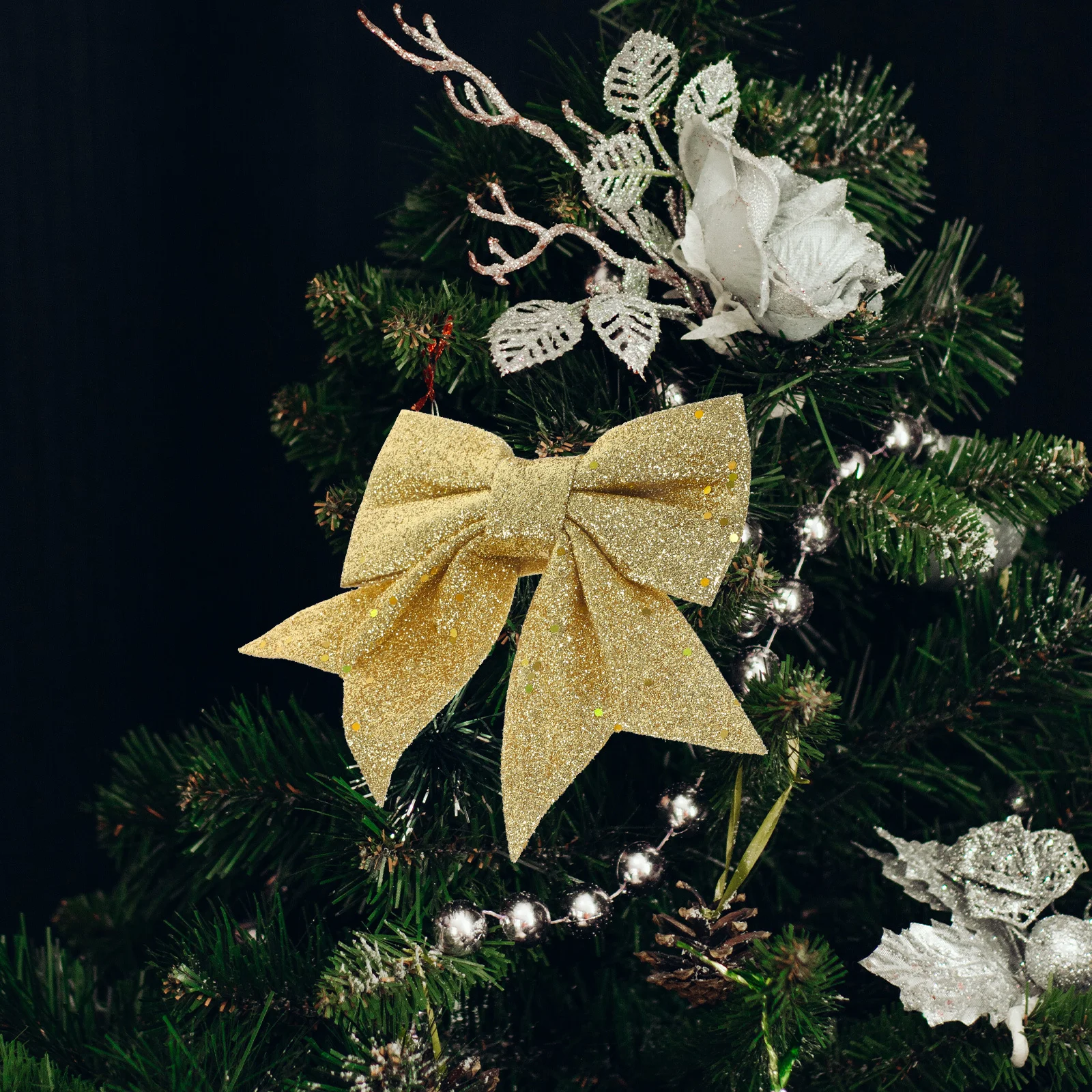 

6pcs Golden Christmas Bow-Knot Decor Premium Party Adornment For Xmas Tree Decoration Holiday Festive Craft Diy Supplies