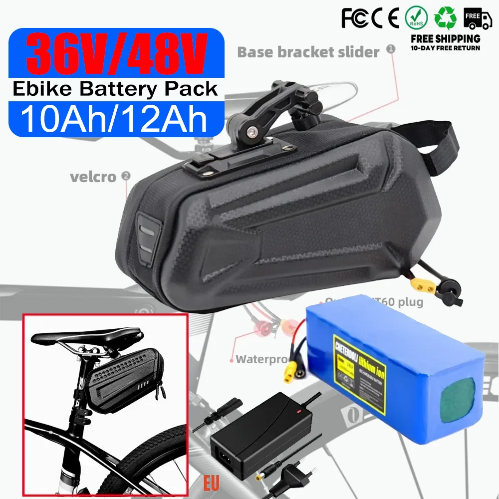 

E-bike Battery 48v 36v 10Ah 12Ah Waterproof Li ion Batteries pack for 250W-1000W Motorcycle/scooter/Bicycl with 2A charger