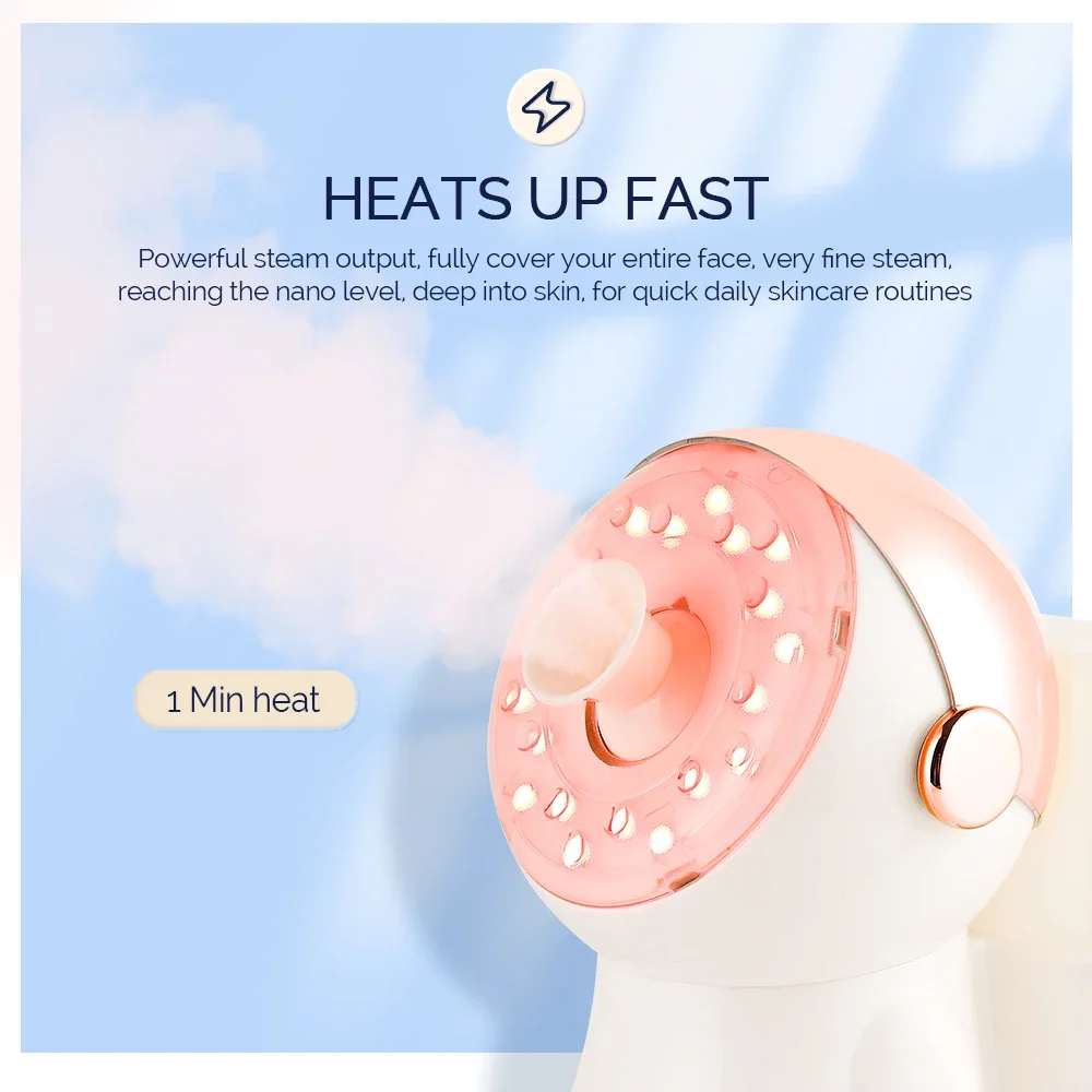 Astronaut Shape Nano Ionic Facial Steamer 380ML Warm Mist Steam Sprayer Deep Clean Moisturize Humidifier Device with 7 Color LED