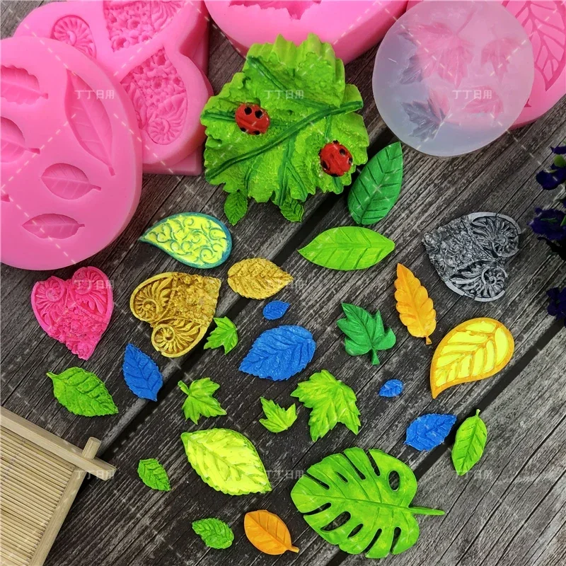 Molde de silicona 3D Sugarcraft de muchos tipos de hojas, herramientas de decoración de tortas con fondant, pasta de goma de Chocolate, molde para hornear, arte de resina de arcilla DIY