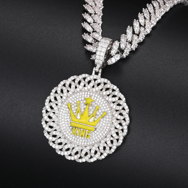 

TUHE Unisex High Quality D VVS Moissanite Crown Hip Hop Pendant Hollow Round Pendant S925 Silver Hip Hop Jewelry Gifts
