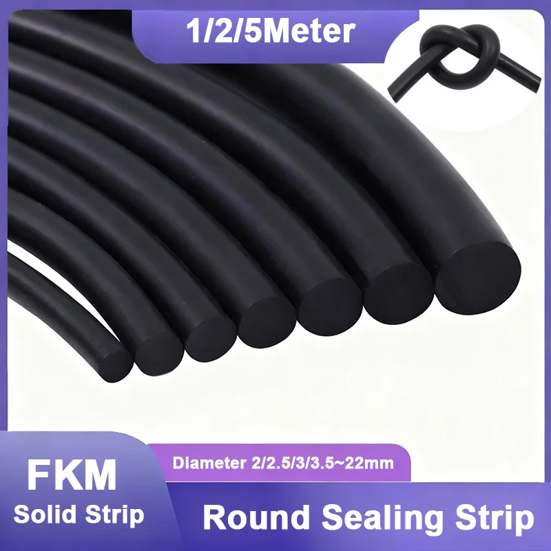 1/2/5M Solid Black Fluorine Rubber Strip O Ring FKM Round Strips Not Foaming Viton Bar Sealing Strip Diameter 2/2.5/3/3.5/4~22mm