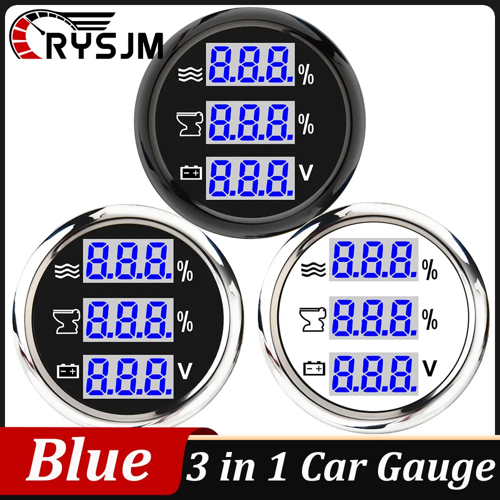 

Blue Font Or Red Font 3 in 1 Digital Water Level Sewage Level Holding Tank Meter Boat Voltmeter 0-190ohm Car Gauge With Alarm