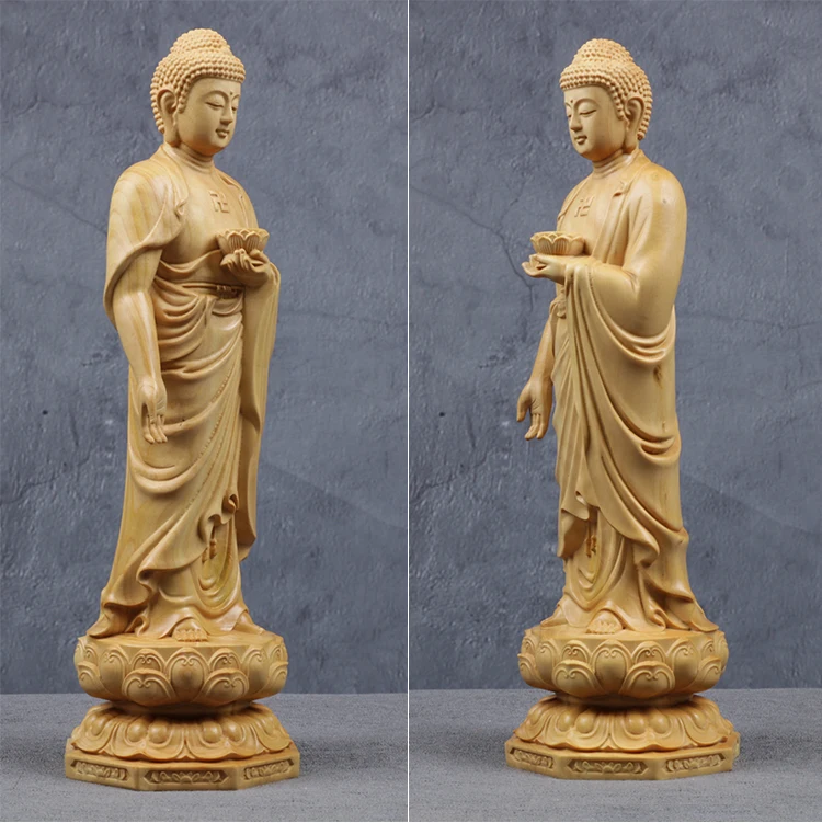 XS360- 20CM Tall Three Western Buddhas Gavin Vedas Boxwood Sculpture Guanyin Bodhisattva Buddh Statue Lucky Feng Shui Home Decor