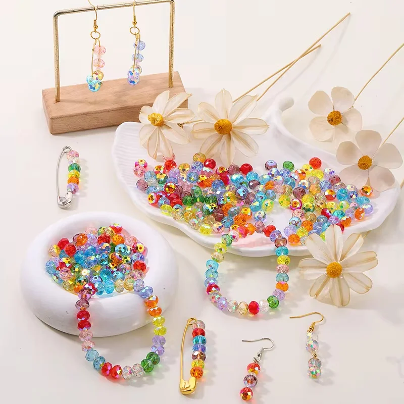 

8mm AAA Crystal Glass Loose Spacer Beads 84pcs Czech Faceted Rondelle Beads for DIY Jewelry Bracelet Craft Making Supplies