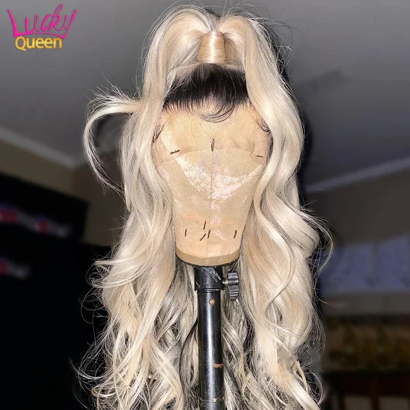 

Black Root With Blonde Body Wave Lace Front Wig Pre Plucked Ombre Colored 13X4 13X6 Transparent Lace Frontal Wig For Women