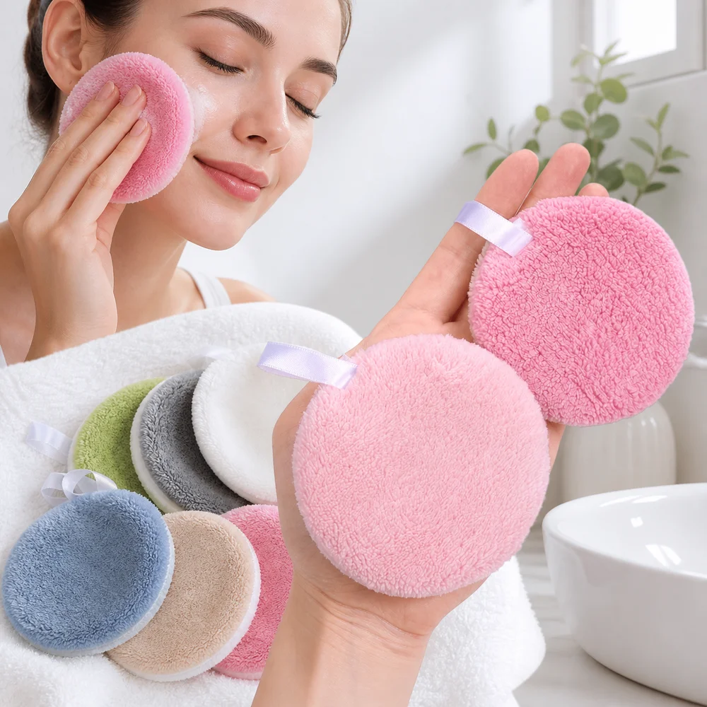 6 Pcs Set Coral Fleece Face Wash Pads Double Sided Thickened Makeup Remover Pads Absorbent Reusable Facial Cleansing Cloth