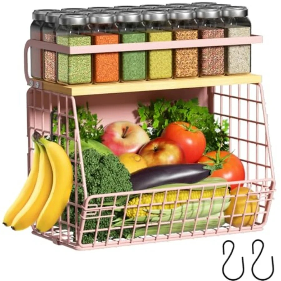 for Fridge with Wood Lid, Fruit Potato and Onion Storage Bins, Pantry Organizers and Storage, Large Container Magnetic Spice Ra