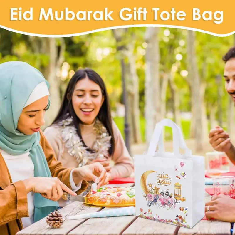 

Eid Gift Tote Bag 12 PCS Non Woven Party Bags Eid Tote Bag Handbag Eid Treat Bags Reusable Goody Bags For Holiday Supplies