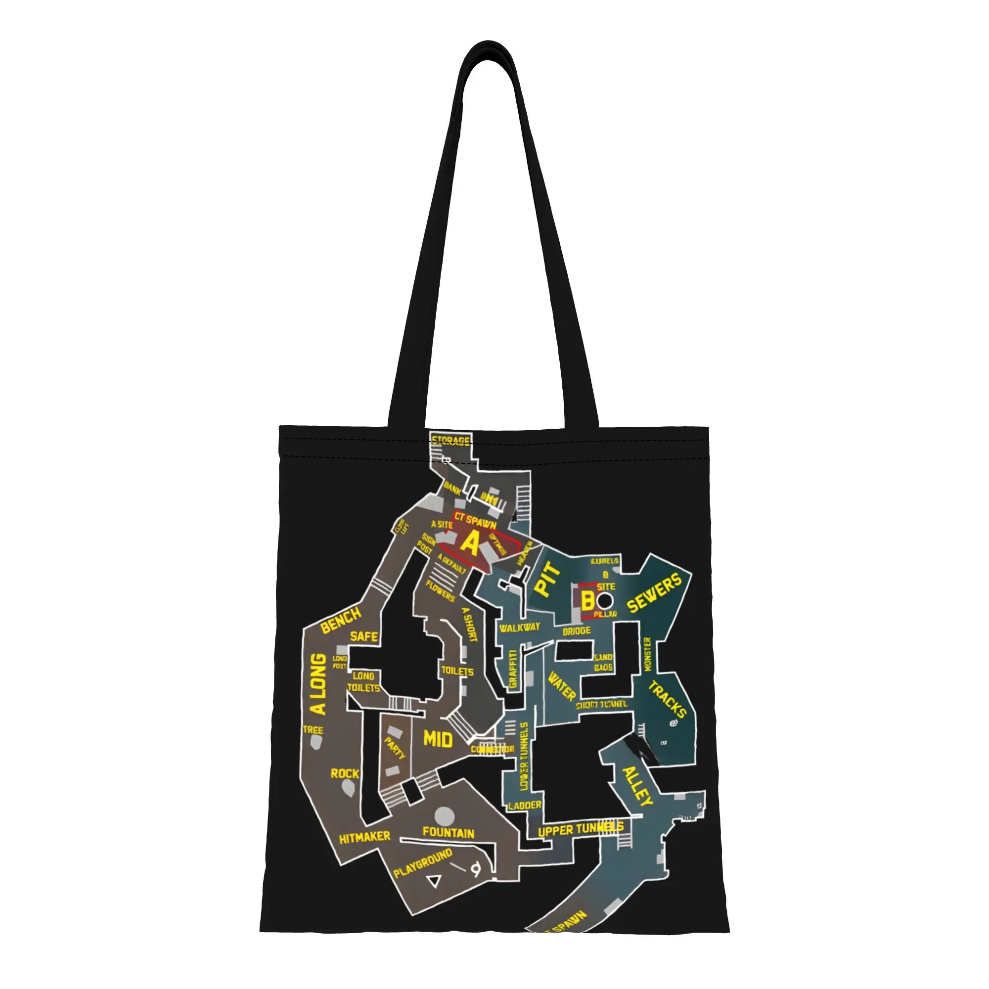 1PC Large Capacity Overpass Map CS-GO FPS Game Fans Canvas Tote Bag Foldable Chic Pattern No Closed Design