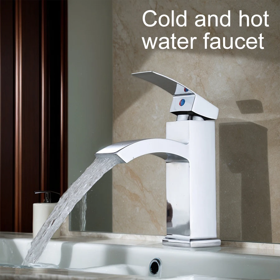 

Bathroom Vanity Sink Hot and Cold Mixer Faucet, 17Cm/6.69In Height, Single-Hole Countertop Installation, Special for Above-Counter Sinks, Includes Installation Accessories, Modern Minimalist Style with Waterfall Spout and Anti-Splash Design