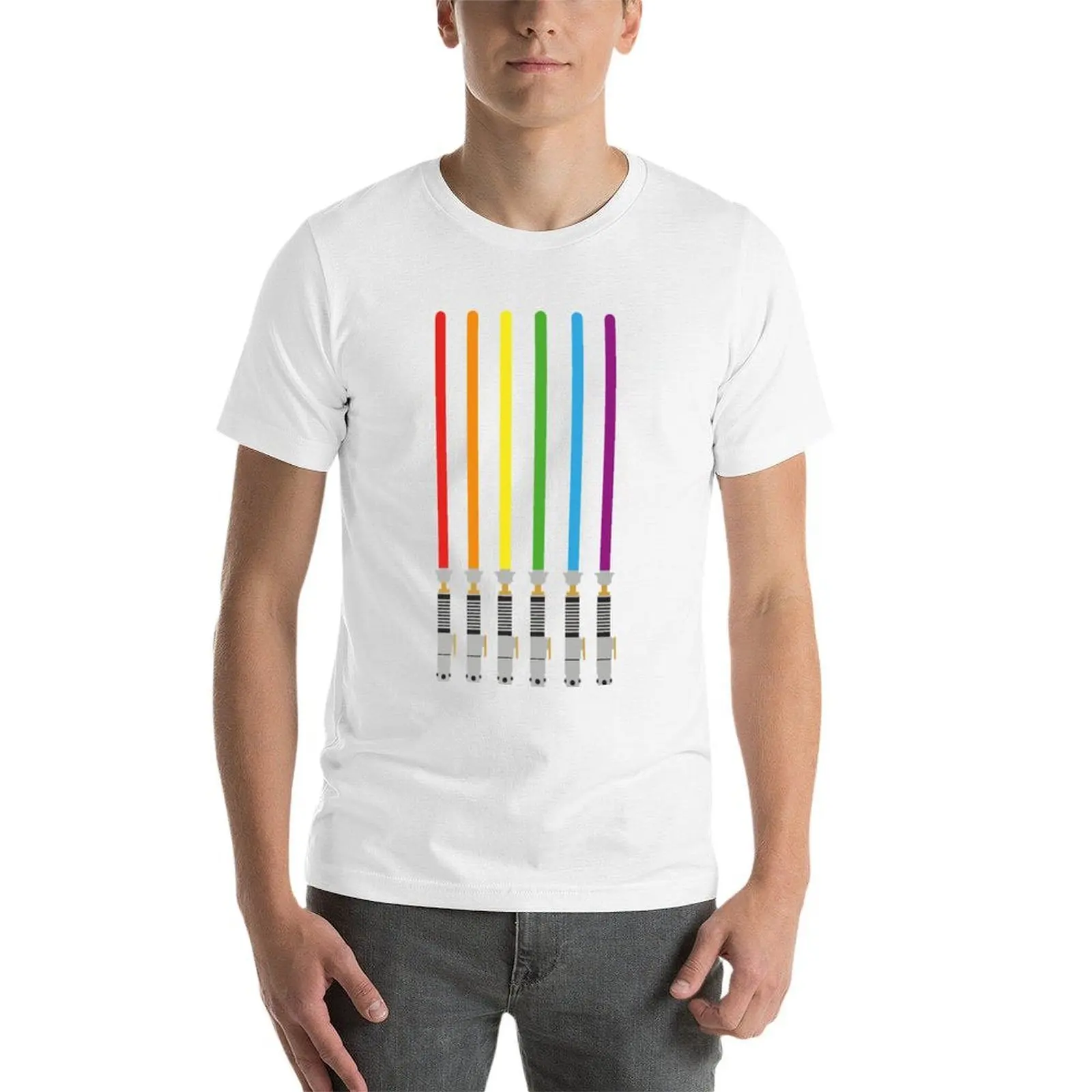 Lightsaber Proud LGBT Rainbow T-Shirt t shirts for man pack cotton t shirts for man cotton funny T-Shirt view 4