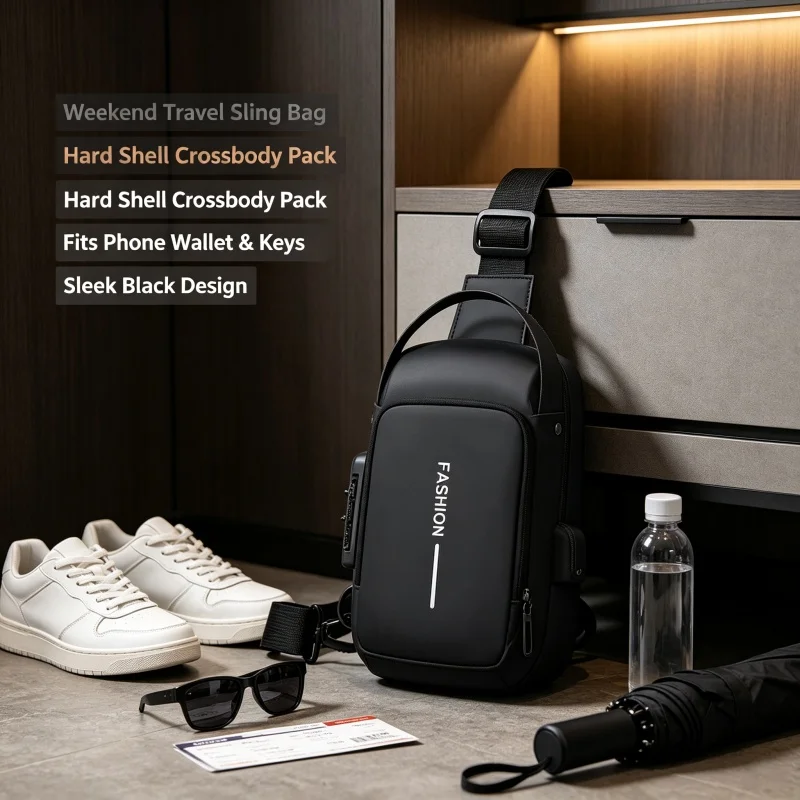 Stylish Men's Sling Bag - Durable Oxford Fabric, Crossbody Chest Pack with Phone Pocket, Zip Closure for Daily Commute
