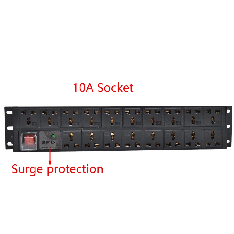 2U PDU power strip distribution unit Cabinet rack mount 18 Ways socket Surge protection double break switch 2M extension cord