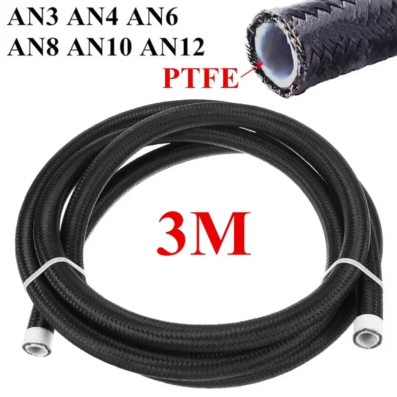 3 Meters AN3 AN4 AN6 AN8 AN10 AN12 Universal Racing Hose Nylon Stainless Steel Braided PTFE Brake Hose E85 Fuel Oil Cooler Pipe