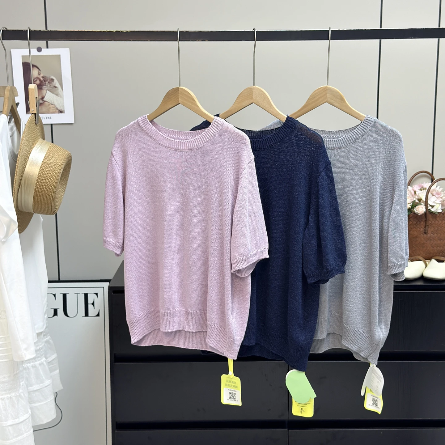 

e Breathable Light Weight ort Sve Knitted Top Loose Fit round Ne Summer Commute Sle Paper Silk Drapey Feeling