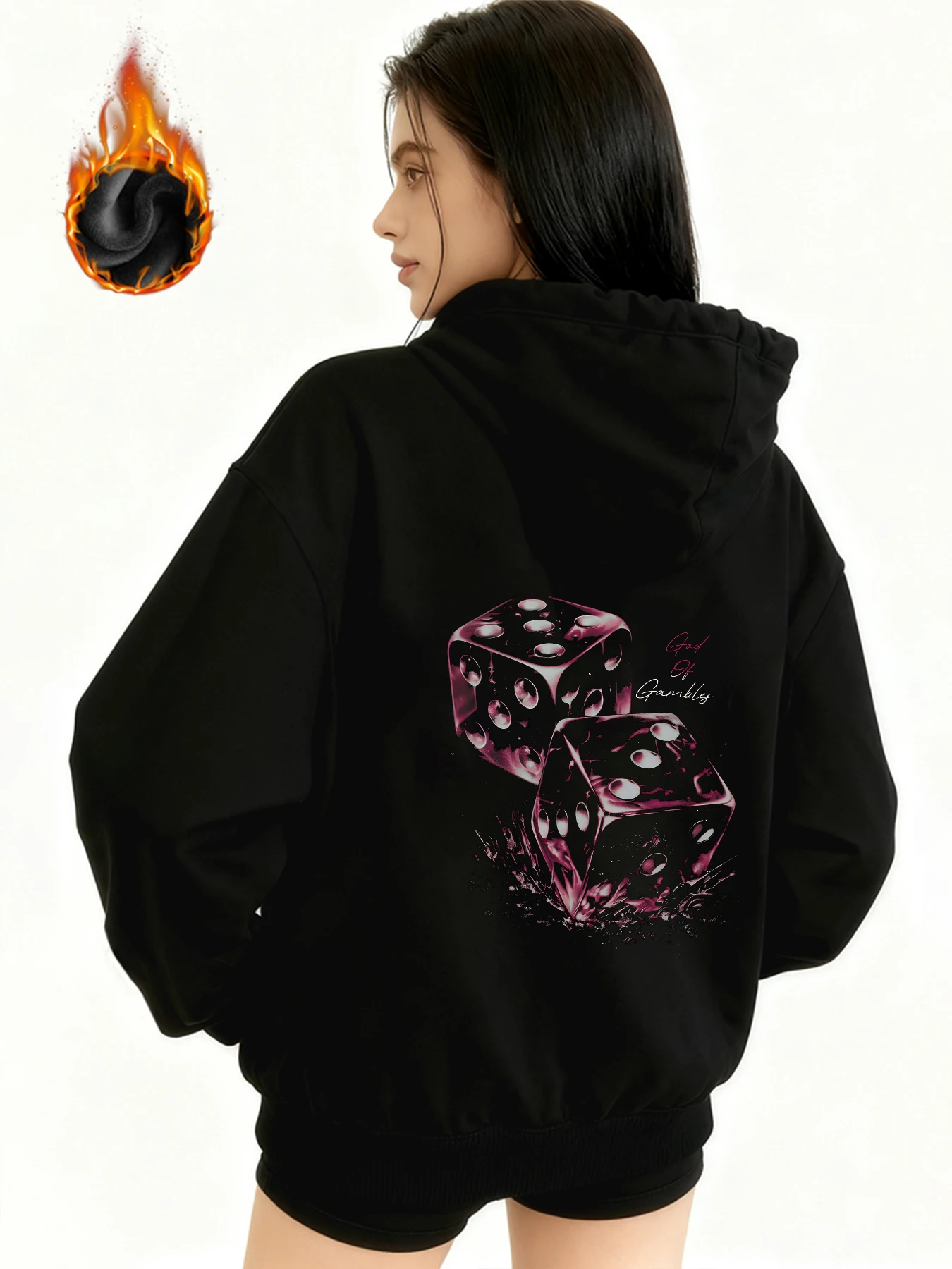 

Winter Y2k Gothic print thick heavy velvet black hooded zipper jacket slim temperament women's jacket casual lazy commuter style