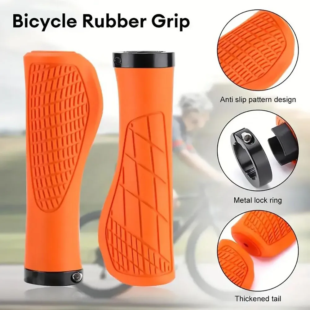 1Pair Mountain Bike Handlebar Grips, Anti-skid Comfortable Lockable Bicycle Grips, Soft Rubber MTB Bike Grips, Cycling Bike Part