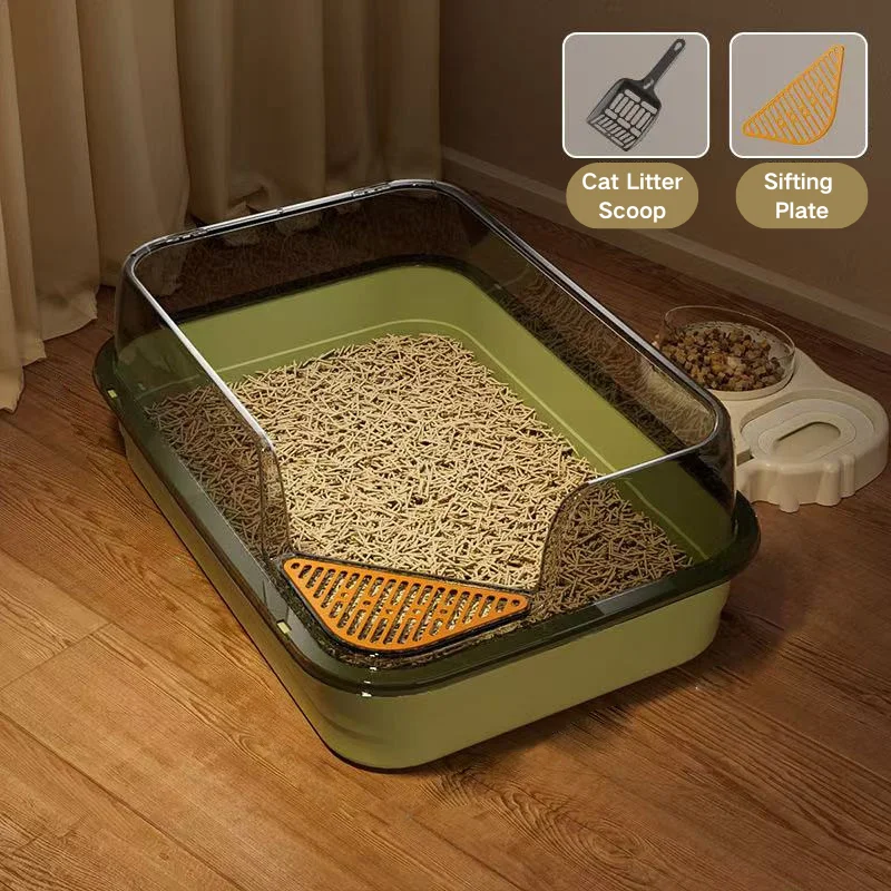 

Open Top Cat Litter Box Large Space High Fence Anti-Splashing Anti-Tracking Litter Box for Big Fat Cats