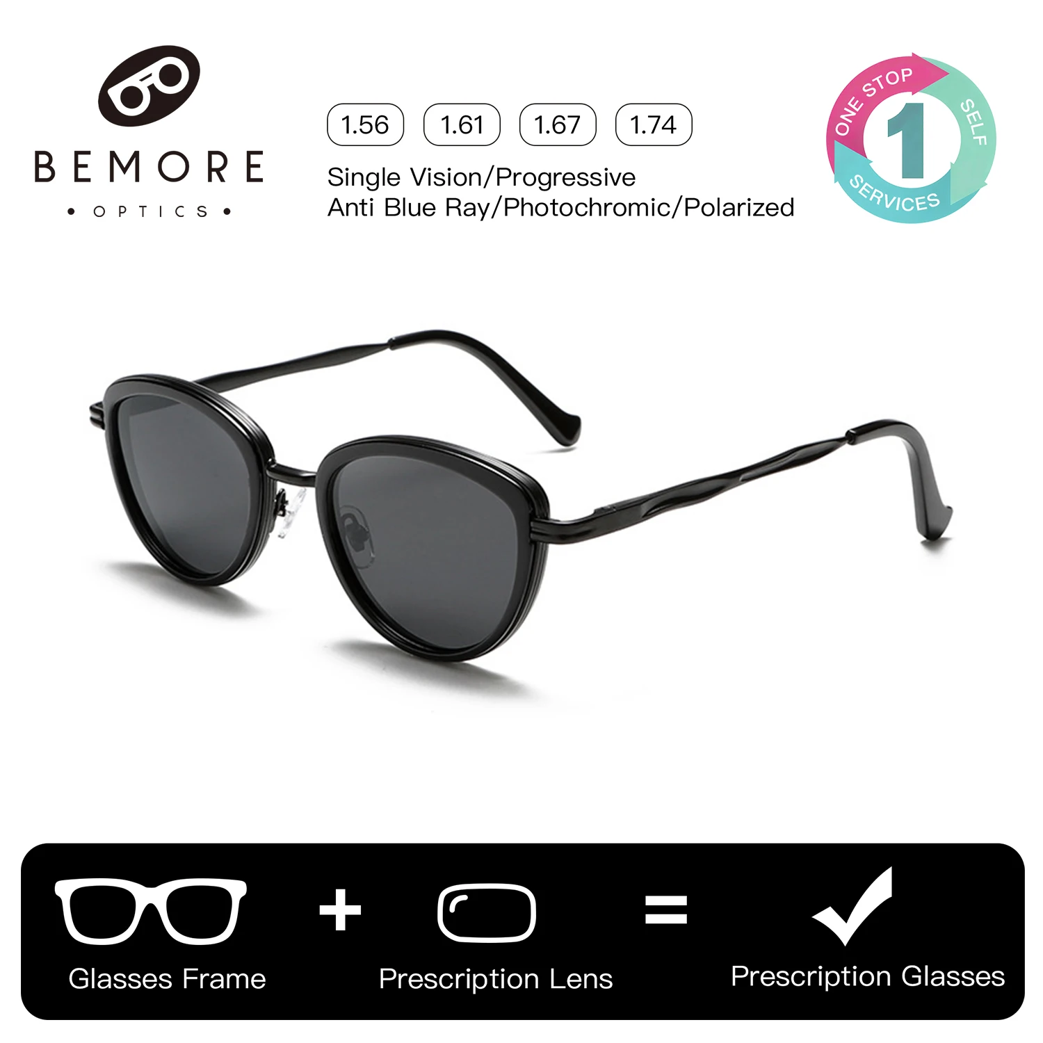 BEMORE Metal Polarized Prescription Sunglasses Men Round UV400 Near Sighted Glasses Woman High Quality Optical Sun Glasses