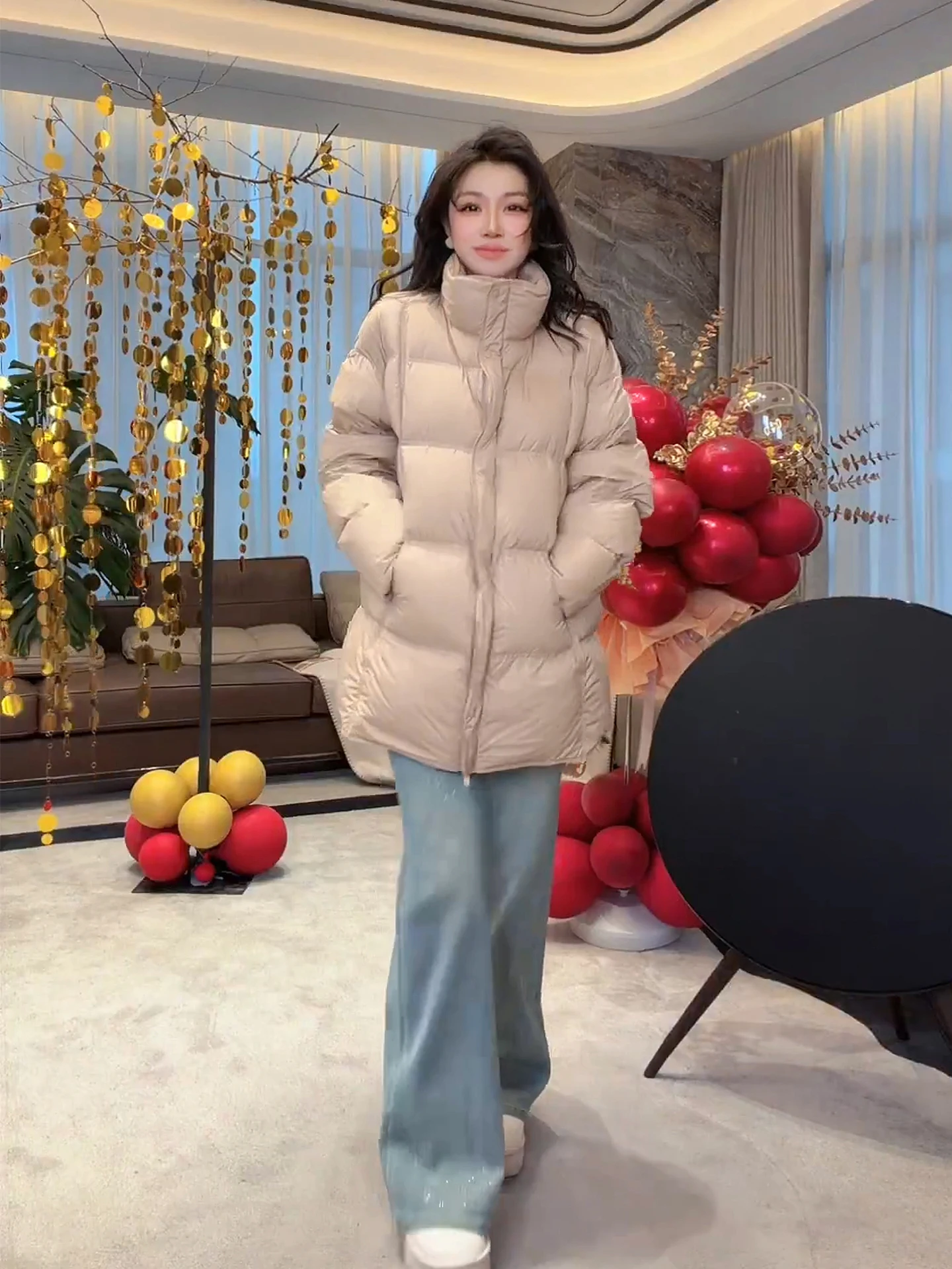 

Warm White Goose down Jaet Women's MEHOMEYANG Private Label Soap Bubble (Sfres Waed) Versatile Long Sve Zipper Closure