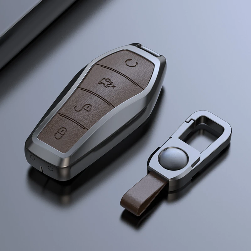 

Suitable For BYD ATTO3 2022 2023 2024 Simple Style Handmade Zinc Alloy + Leather Car Remote Key Case Cover