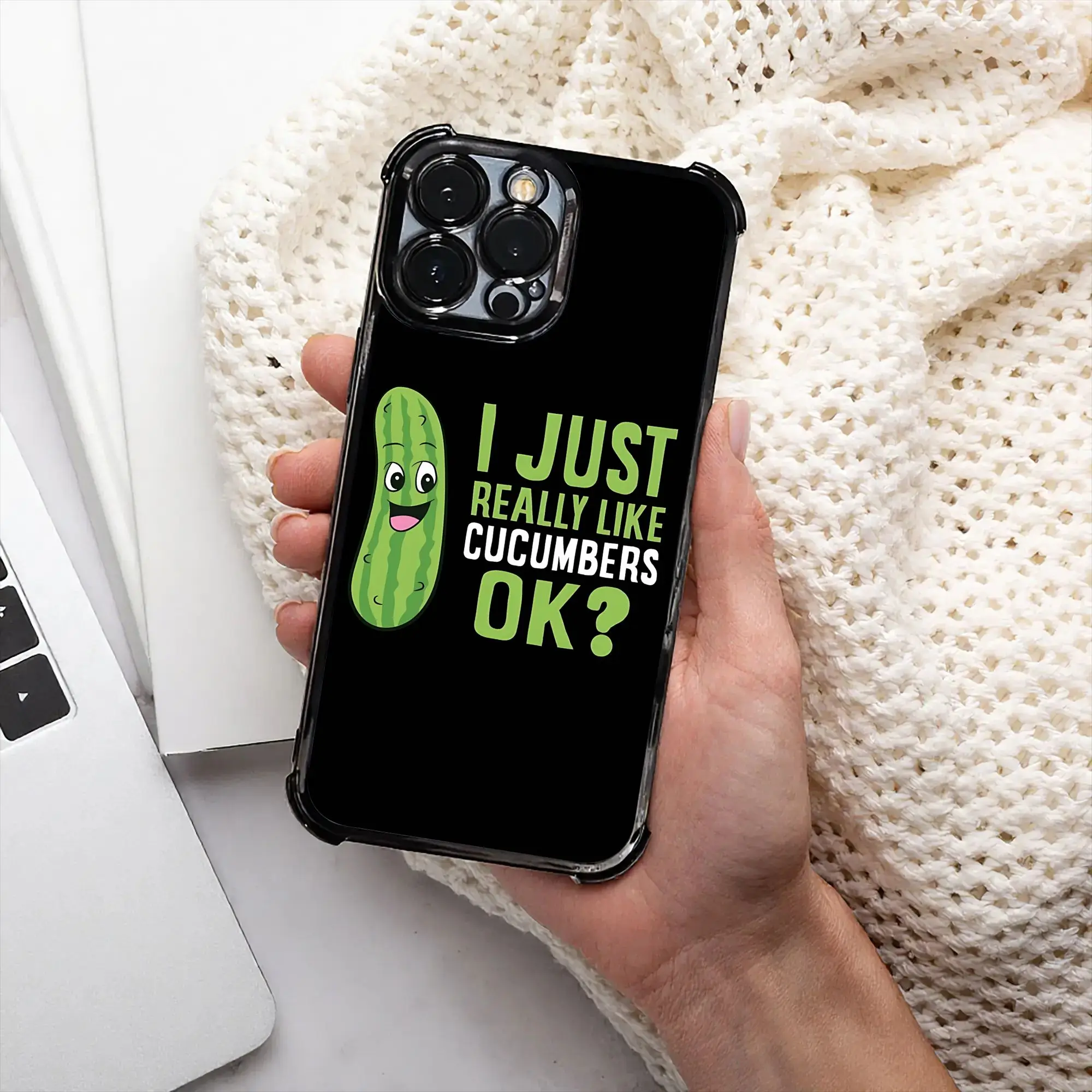 Coque de téléphone avec citation drôle « I Love Cucumbers OK », procédé de galvanoplastie, pour iPhone, différents modèles